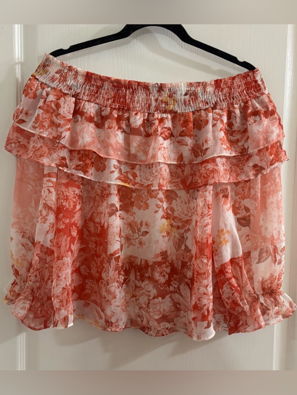 Zara Coral White Floral Ruffle Blouse